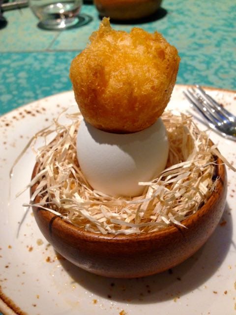 Cripsy egg yolk at Disfrutar Barcelona