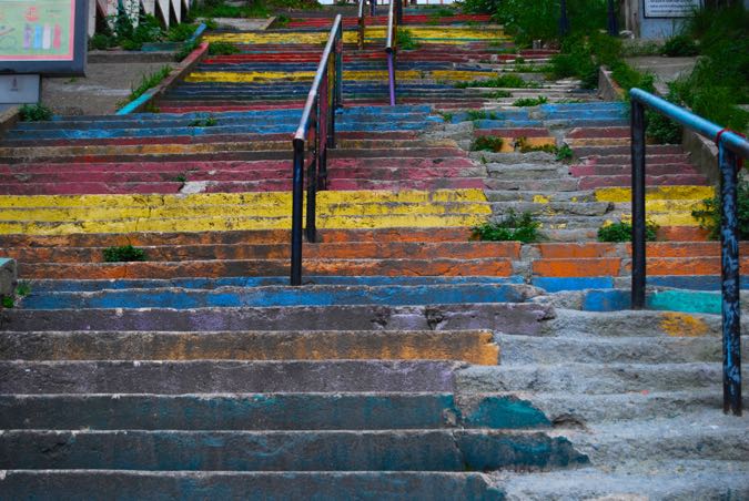 A second set of rainbow steps one street away