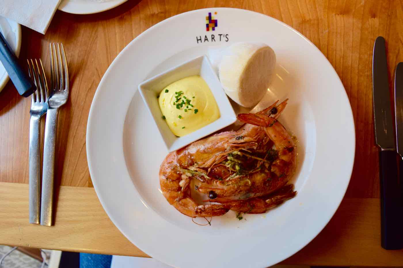 Garlic prawns at Hart's Restaurant, Nottingham