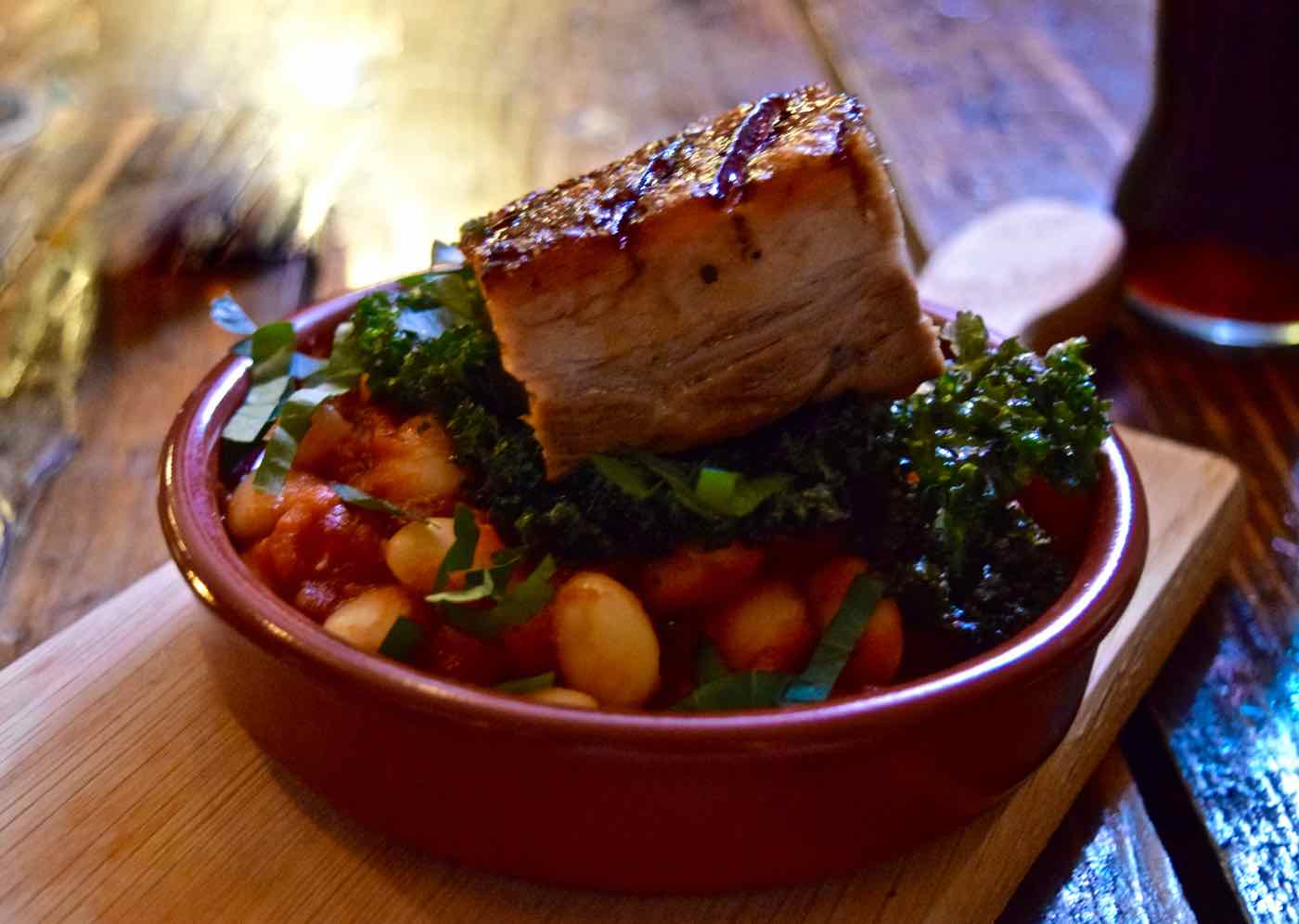 Pork belly and butter bean stew at Junkyard Restaurant, Nottingham