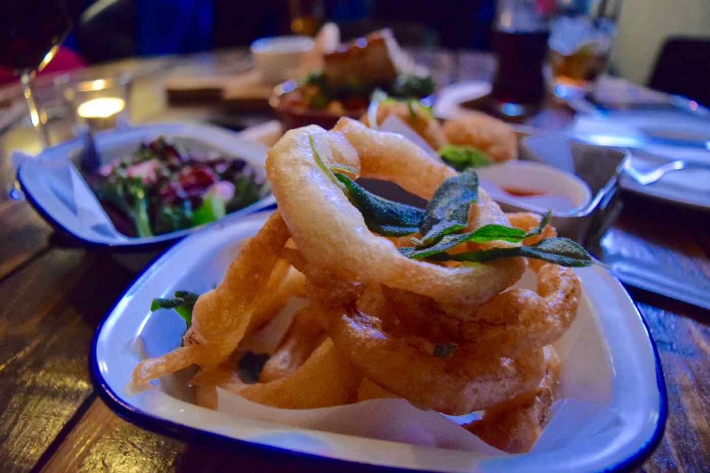 Snakebite onion rings at Junkyard Restaurant, Nottingham