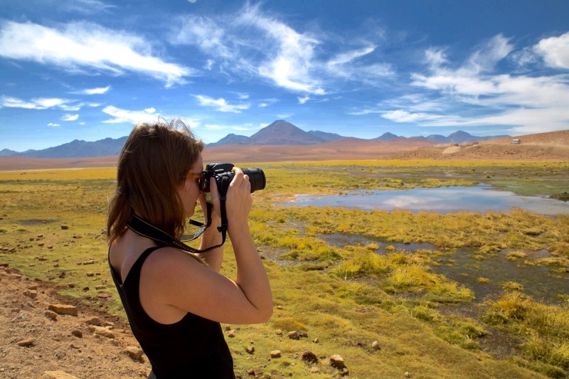 Photographing the lagoons near El Tatio, Chile