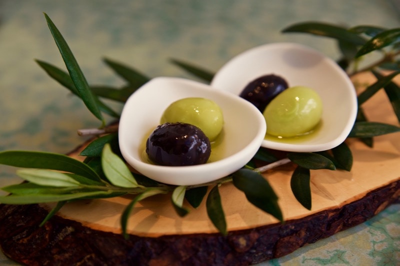 The signature olive dish at Disfrutar Restaurant, Barcelona