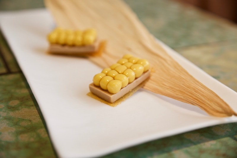 Foie gras and corn tatin at Disfrutar Restaurant, Barcelona