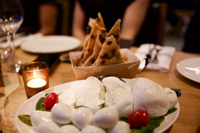 Fresh mozzerella and flatbreads at Obicà Restaurant, St Paul's, London