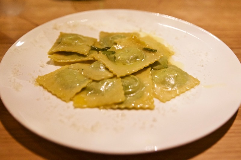 Ricotta and kale ravioli in sage butter at Obicà Restaurant, St Paul's, London