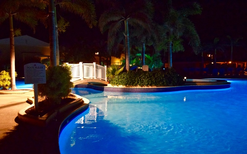 Pool by night at St. Kitts Marriott Resort