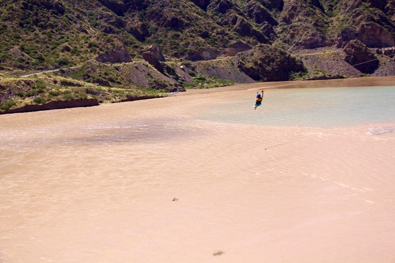 Ziplining over Lake Potrerillos in Argentina