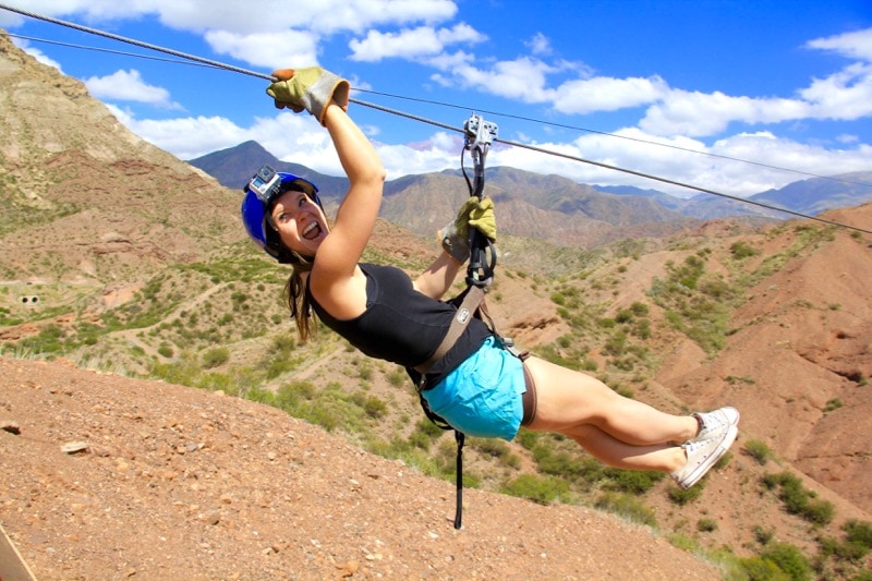 Enjoying ziplining through the Andes in Argentina