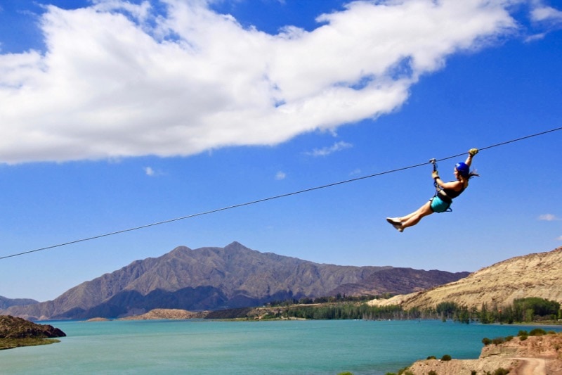 Ziplining over Lake Potrerillos in Argentina