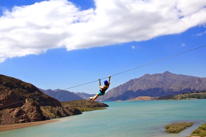Ziplining over Lake Potrerillos in Argentina