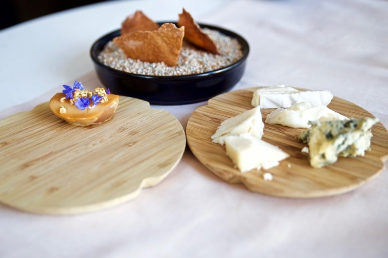 Cheese selection with caramelised apple and fennel crackers at Olo Restaurant, Helsinki