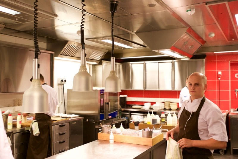 Taking a peek in the kitchen at Olo Restaurant, Helsinki