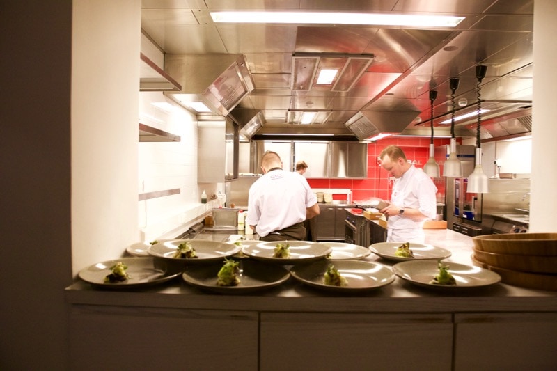Taking a peek in the kitchen at Olo Restaurant, Helsinki