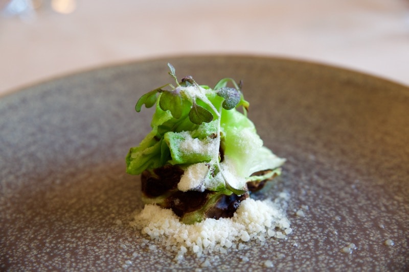 Finnish beef tartar, pickled mustard seeds, torched cabbage and bone marrow snow at Olo Restaurant, Helsinki