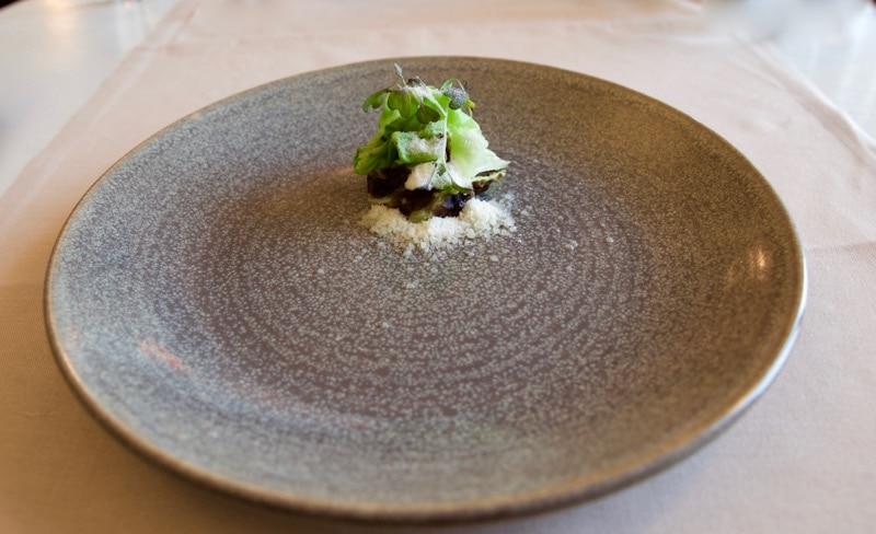 Finnish beef tartar, pickled mustard seeds, torched cabbage and bone marrow snow at Olo Restaurant, Helsinki