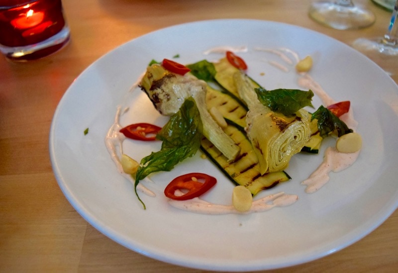 Courgette and Jerusalem artichoke at Three Buoys, Ryde, Isle of Wight