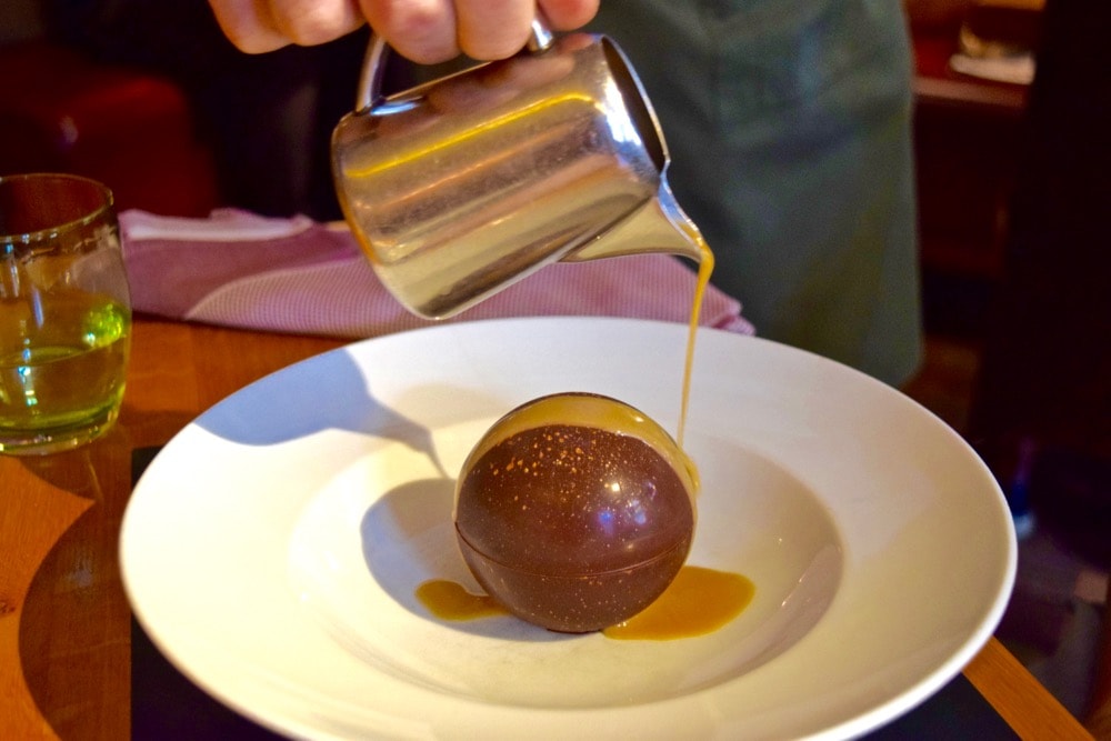 Tiramisu sphere dessert at Bar Boulud, Mandarin Oriental Hyde Park, London