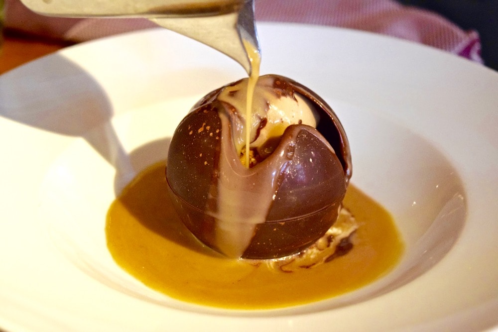 Tiramisu sphere dessert at Bar Boulud, Mandarin Oriental Hyde Park, London