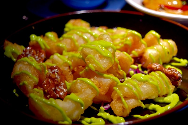 Fried squid with avocado mustard at Hakkasan, London