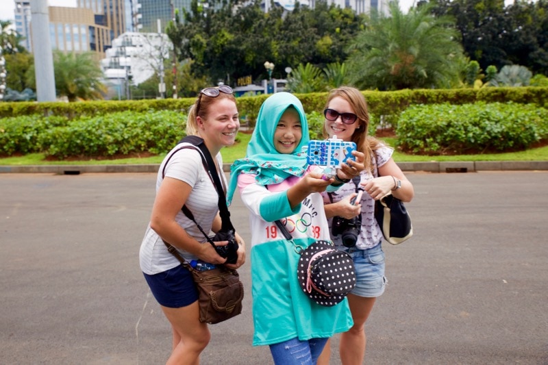 Being asked for selfies at Jakarta's National Monument