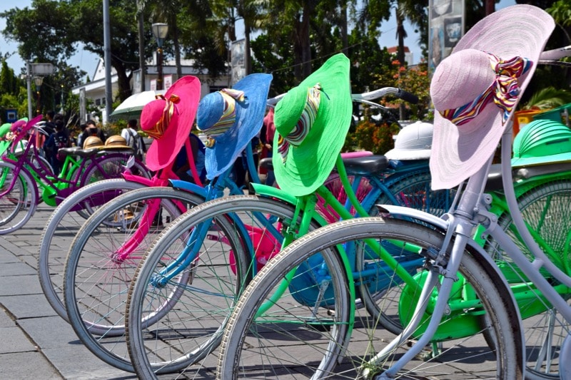 Multicoloured bicycles in Kota, Jakarta