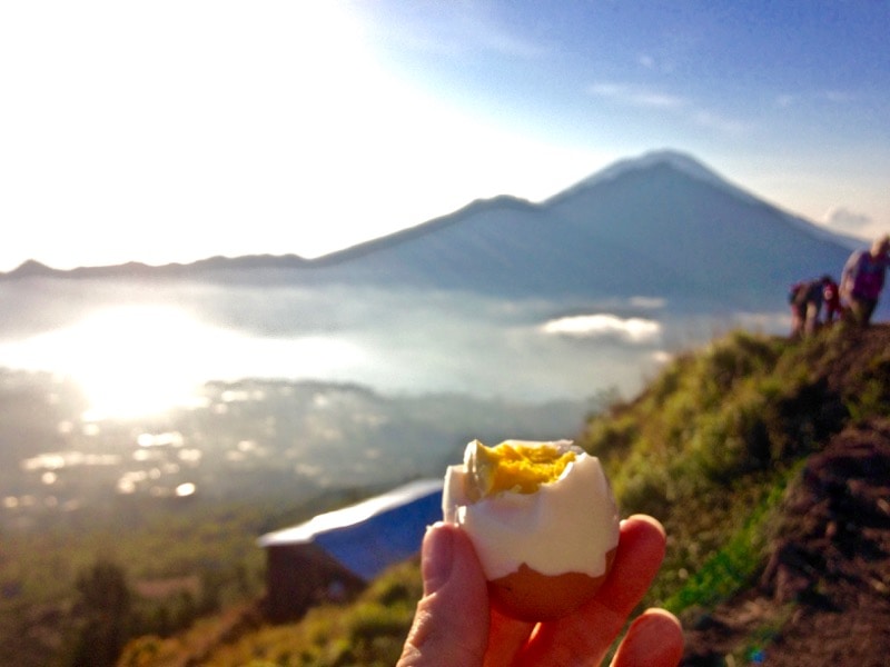 Boiled eggs cooked in the steam of Mount Batur, Bali