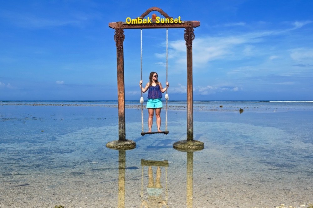 Enjoying the famous Datu Swing at Hotel Ombak Sunset, Gili T