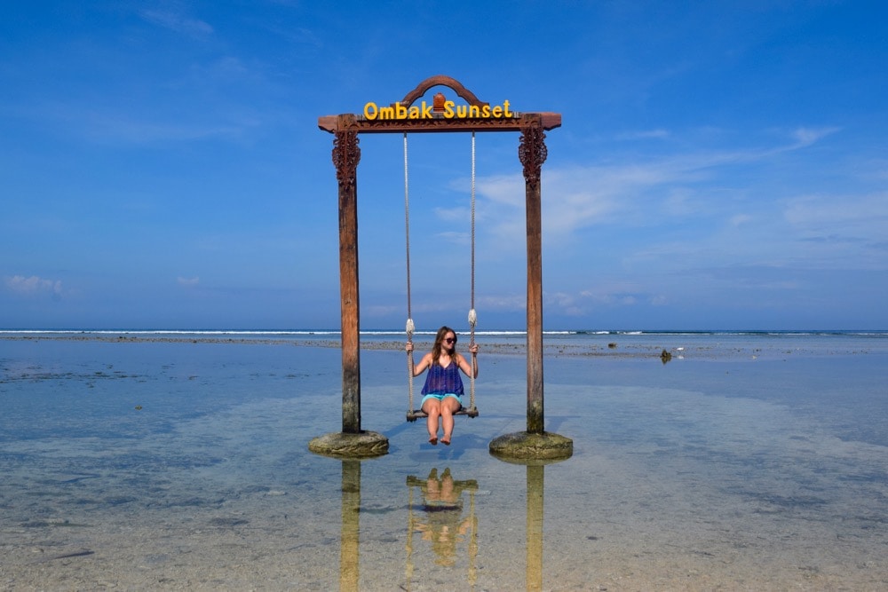 Enjoying the famous Datu Swing at Hotel Ombak Sunset, Gili T