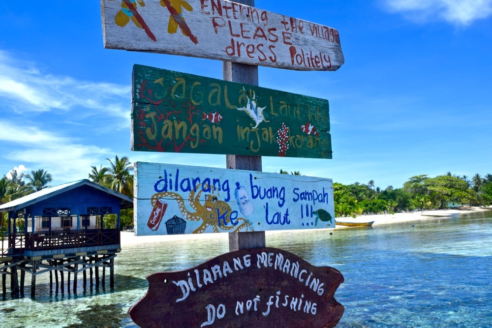 Sign at Arborek Village, Raja Ampat