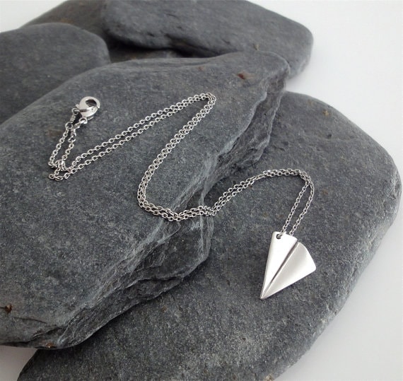 Silver Paper Airplane Necklace (PollyAJewellery)