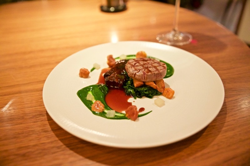 Dry aged Angus beef fillet with Perthshire short rib, beef dripping salsify, chard, girolles and a parsley purée at The Artichoke, Amersham