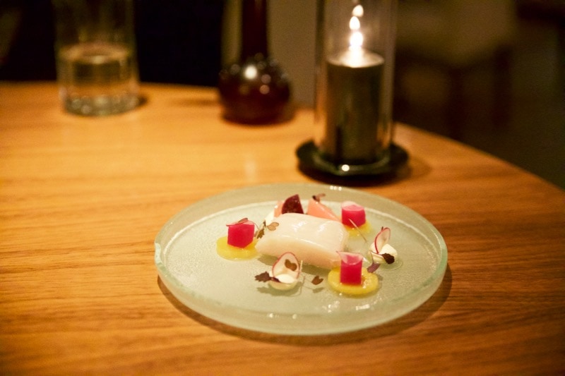 Smoked haddock with radishes, beetroot and horseradish cream at The Artichoke, Amersham