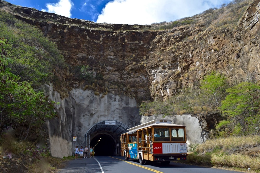 The road tunnel build through the crater at Diamond Head, Hawaii