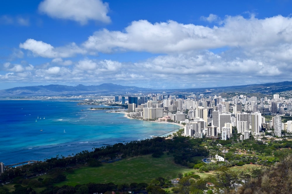 View of Honolulu from Diamond Head Trail, Hawaii