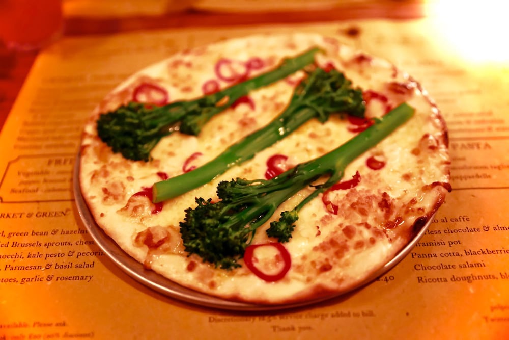 Broccoli and chilli pizza at Polpo, Notting Hill