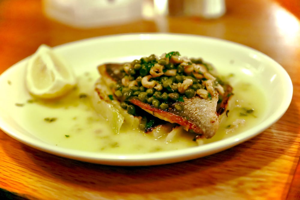 Sea bream with fennel, capers and brown shrimp at Polpo, Notting Hill
