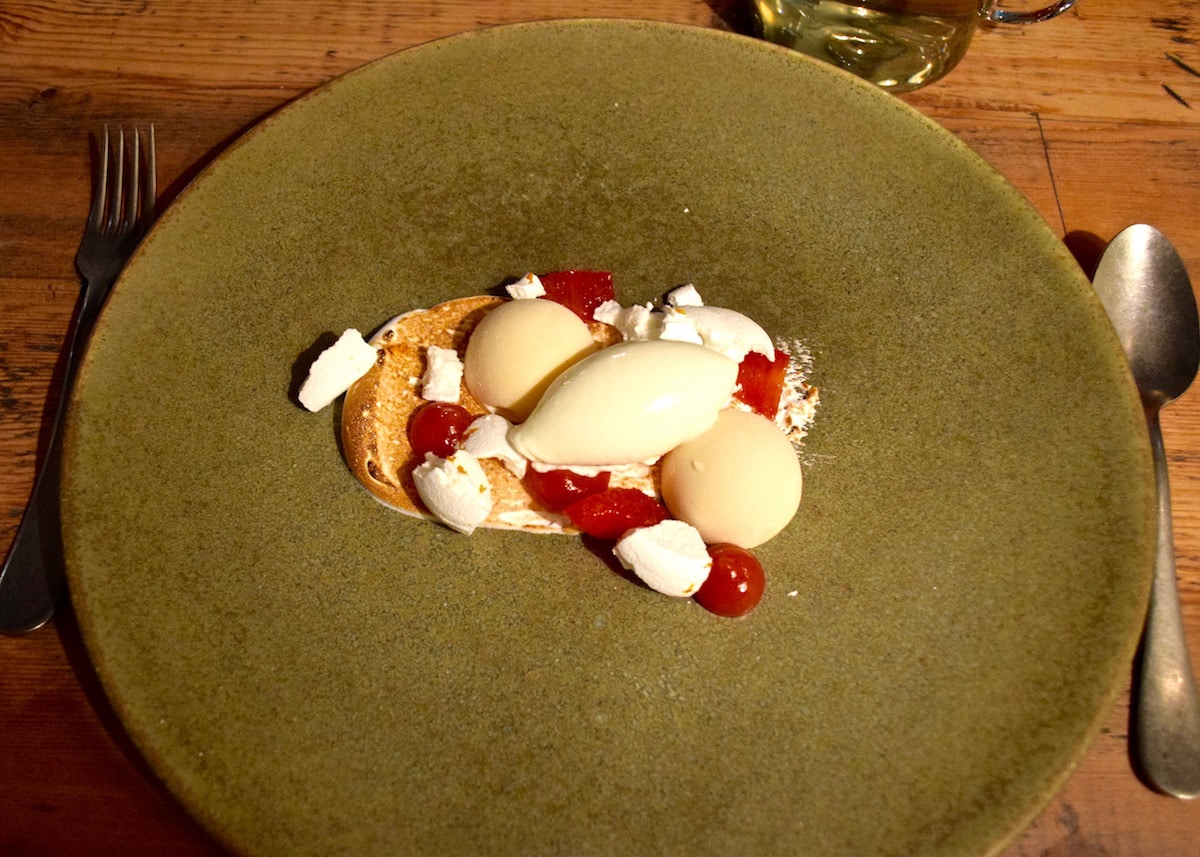 Blood orange parfait dessert at Hawkyns Restaurant, Amersham