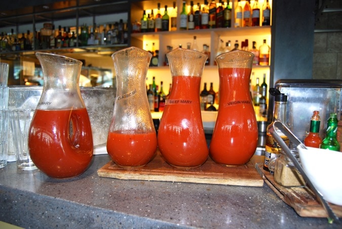 Bloody marys on the bar at Darwin Brasserie, Sky Garden, London