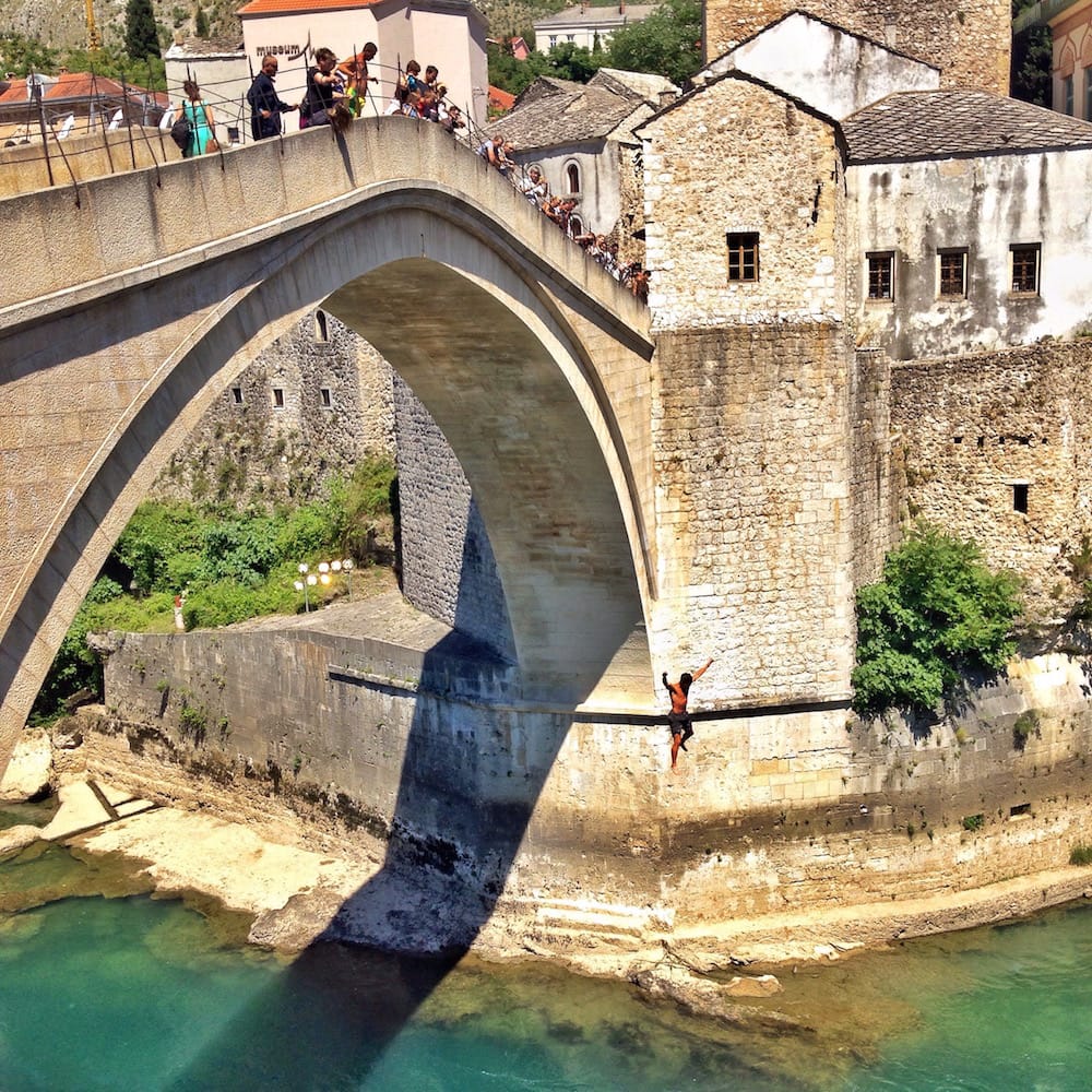 Bridge jumpers from Stari Most Bridge in Mostar