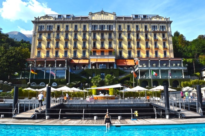 Dipping my feet in the floating pool at Grand Hotel Tremezzo