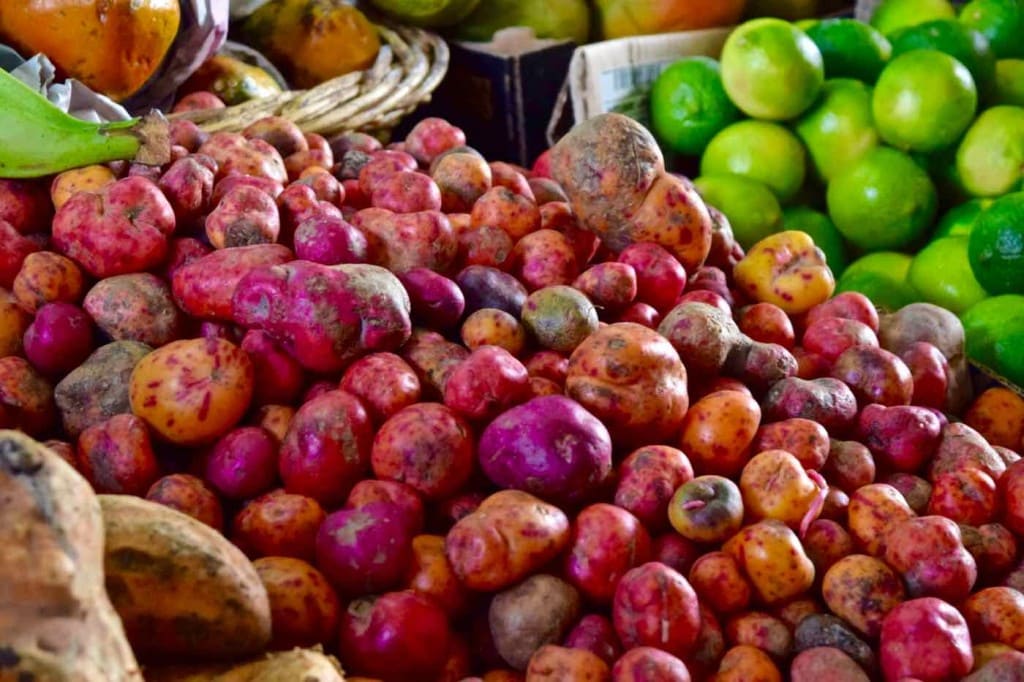 Amazing colourful potatoes in Santiago's Central Markets