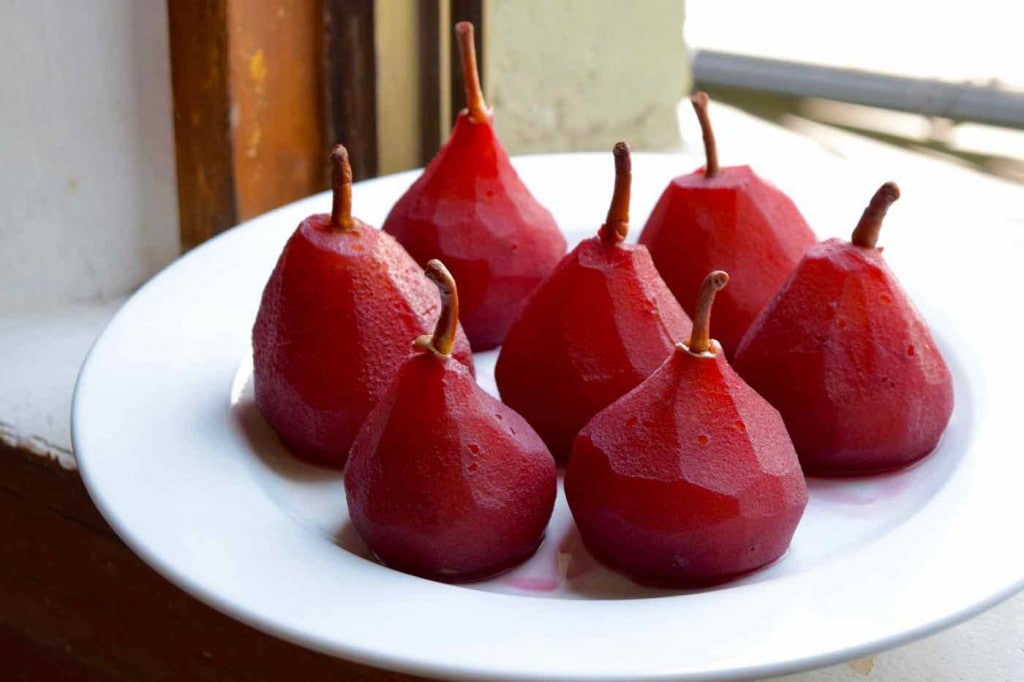 Pears poached in red wine, Uncorked Chile cooking class, Santiago