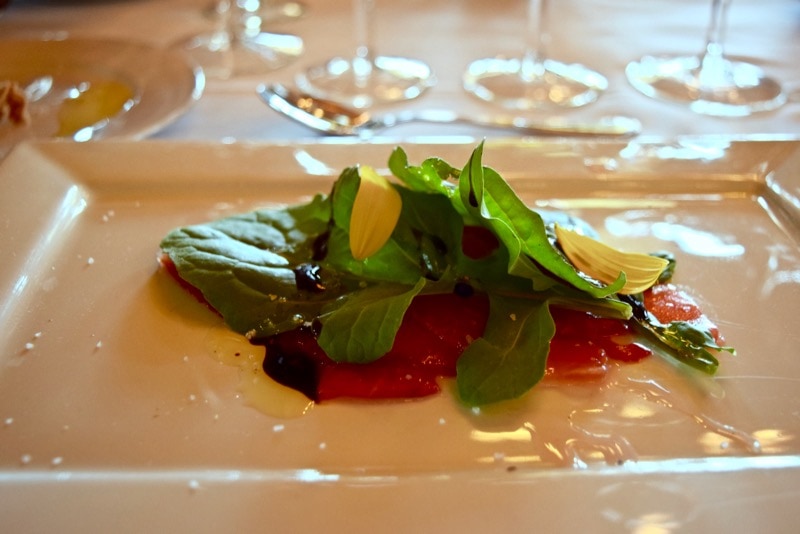 Watermelon carpaccio at Andeluna Restaurant, Uco Valley