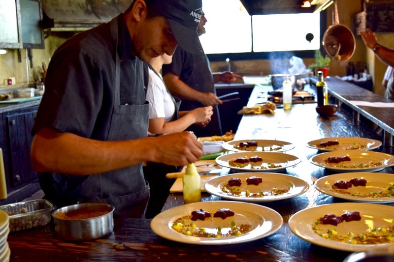 Chefs at work at Andeluna Restaurant, Uco Valley