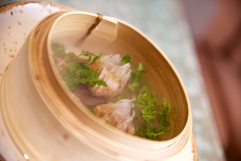 Steamed mushroom dumplings at Disfrutar Restaurant, Barcelona