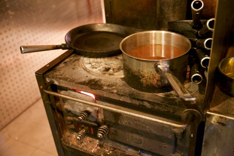 Ancient cast iron stove at Ekstedt Restaurant, Stockholm
