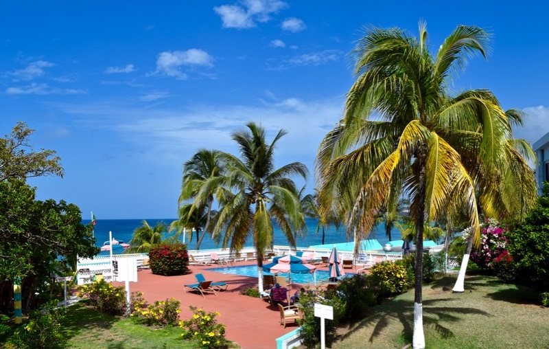 Swimming pool and beach at Timothy Beach Resort, St Kitts