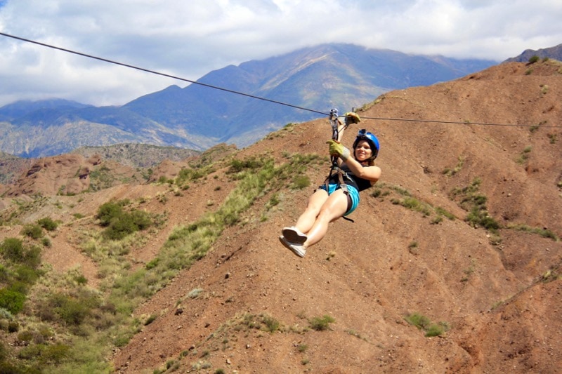 Enjoying ziplining through the Andes in Argentina