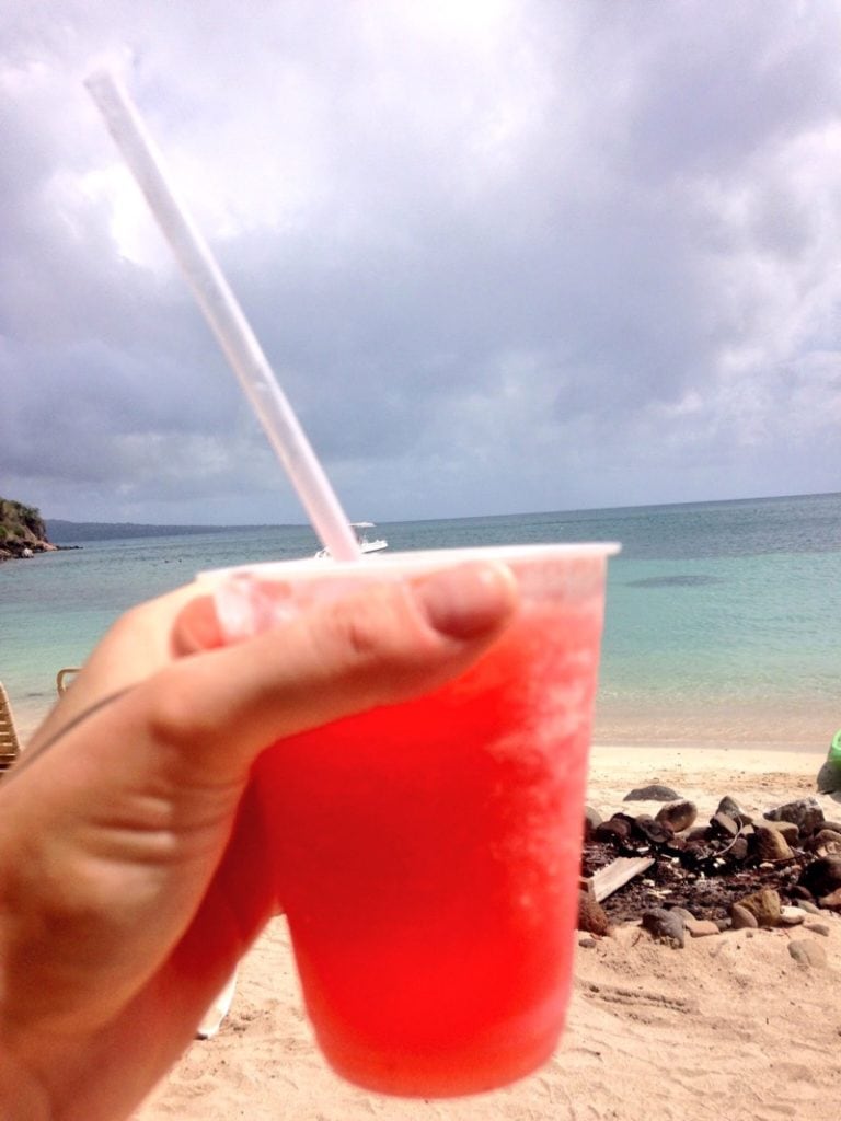 Frozen strawberry daiquiri at Reggae Beach Bar, St Kitts